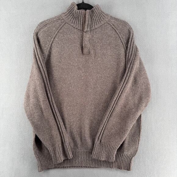 Marks Spencer North Coast Fisherman Snap Mock Neck Sweater Mens L Gray Brown - Picture 1 of 16